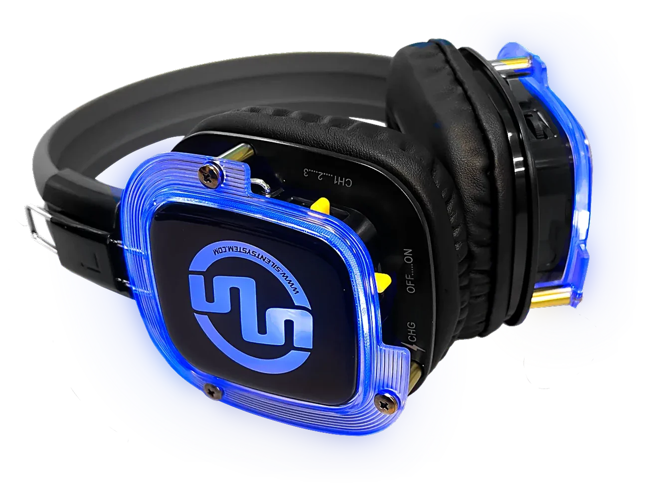 Silent disco-hörlurar SX-809 Super Power Bass med blå LED-belysning